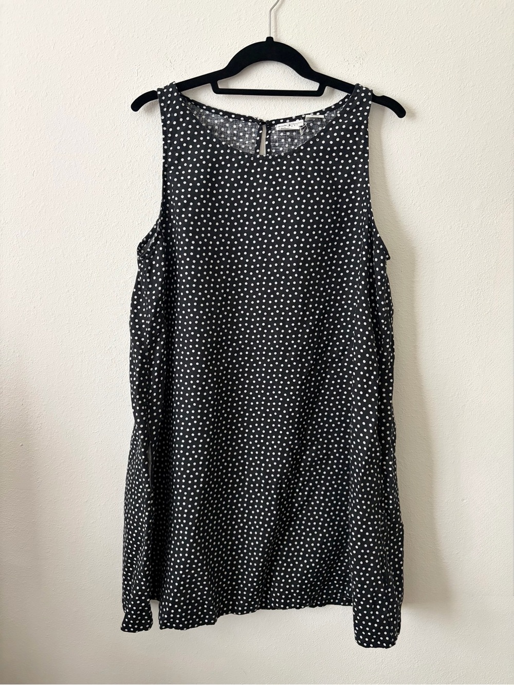 Nicole Miller Black Polka Dot 100% Linen Sleeveless Shift Euro Summer Dress Sz L